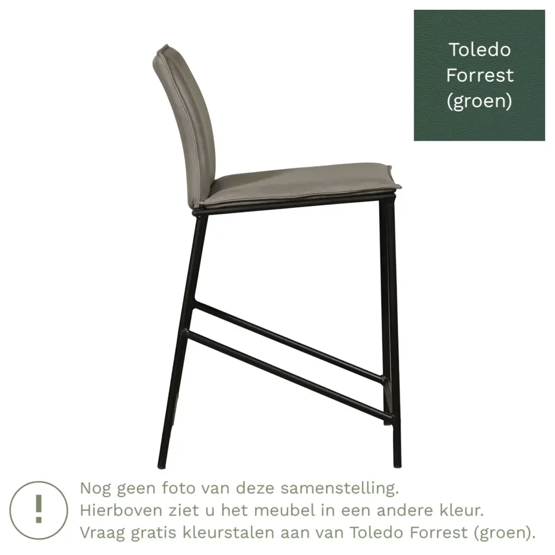 afbeelding van Leren barkruk laag Favor - Toledo Forrest (groen) - poten staal rond zwart